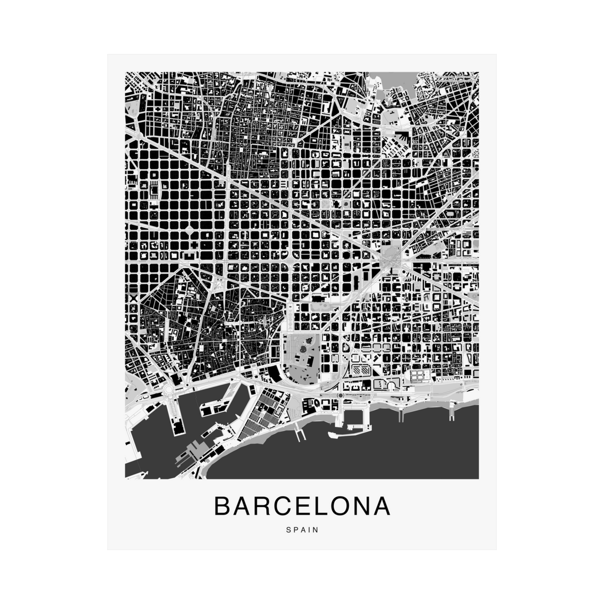 Barcelona Map Print (Charcoal Series)