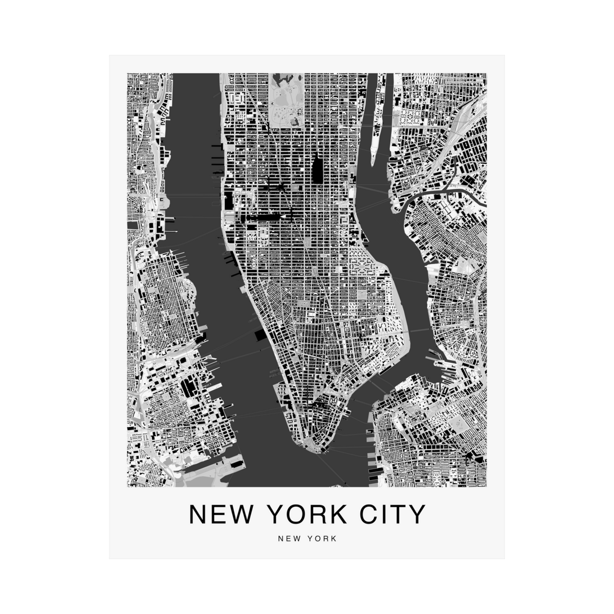 New York City Map Print (Charcoal Series)