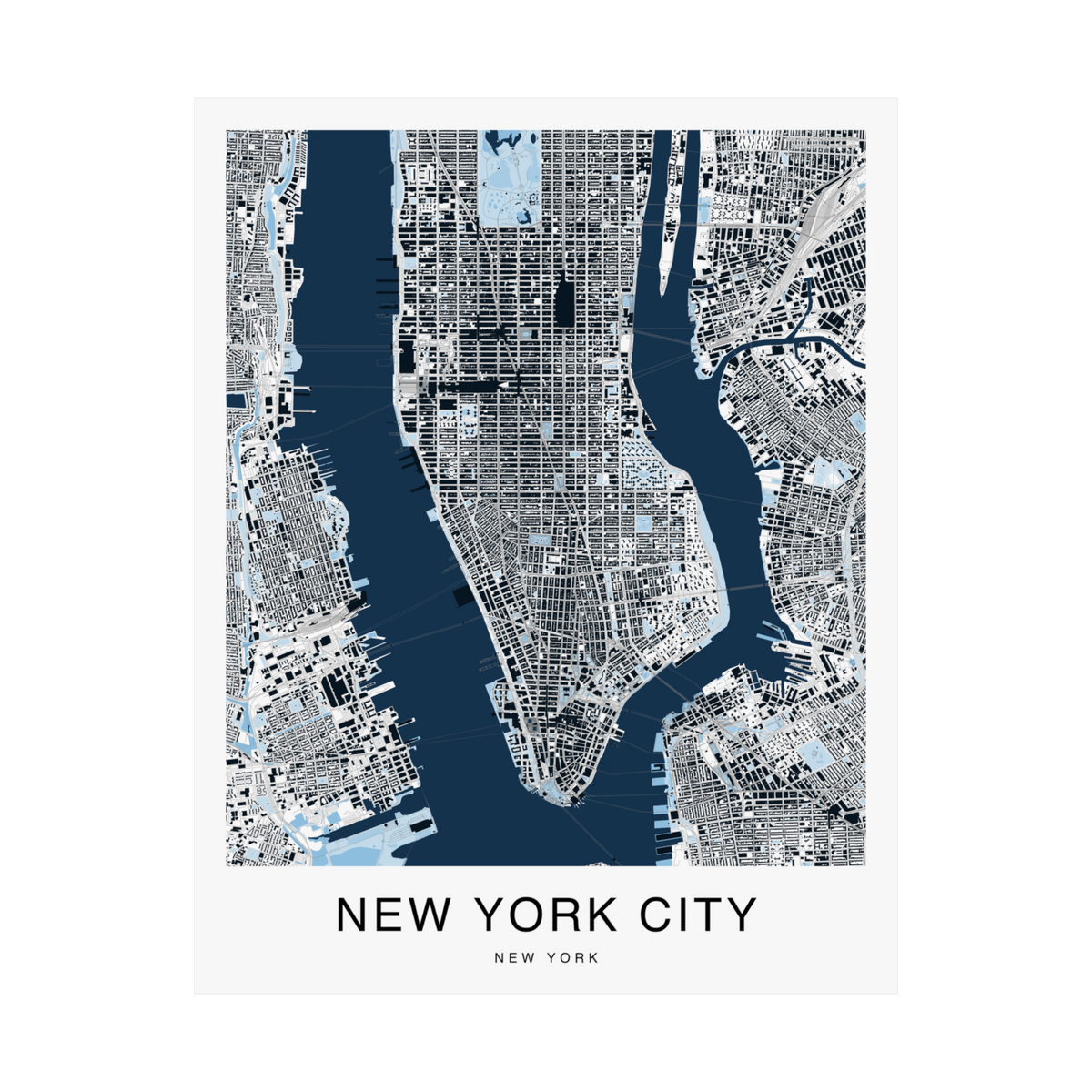 New York City Map Print (Blue Series)