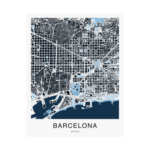Barcelona Map Print (Blue Series)