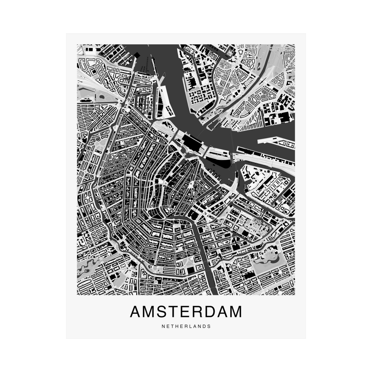 Amsterdam Map Print (Charcoal Series)