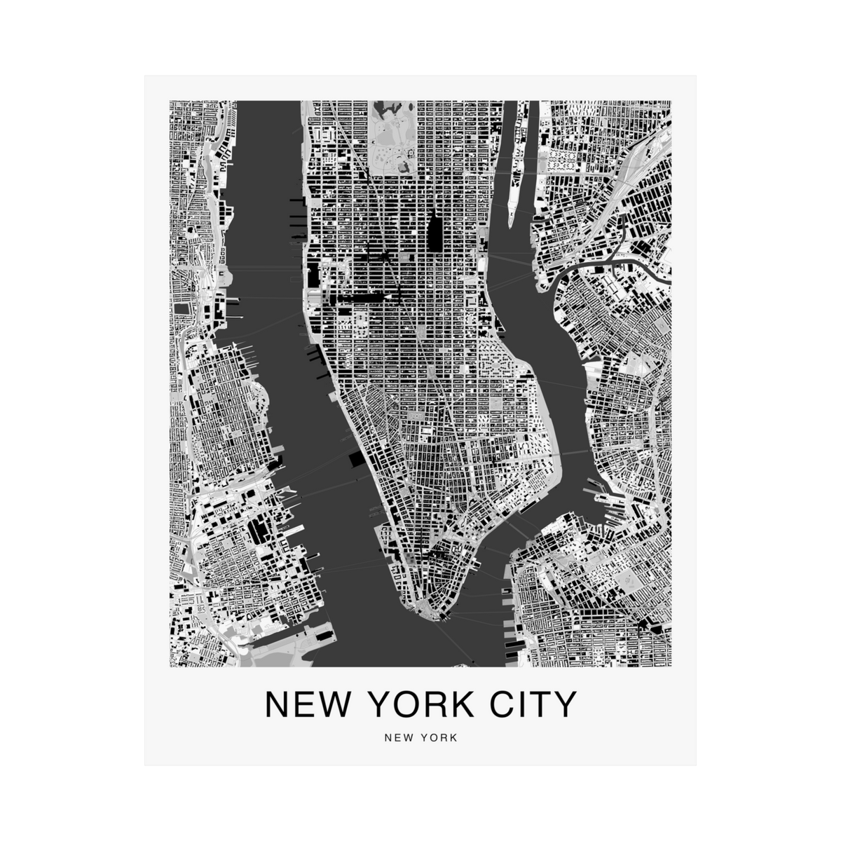 New York City Map Print (Charcoal Series)