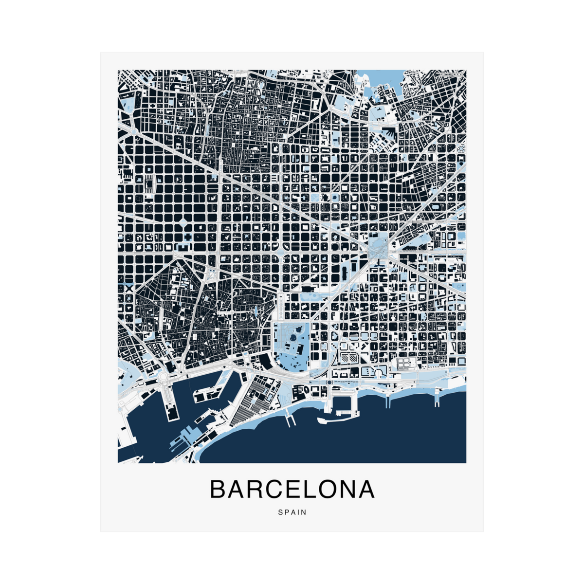 Barcelona Map Print (Blue Series)