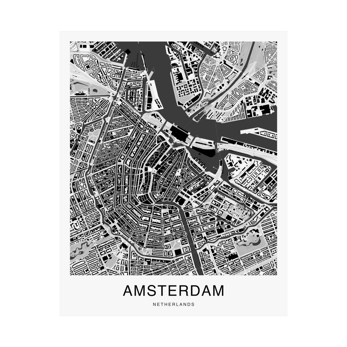 Amsterdam Map Print (Charcoal Series)