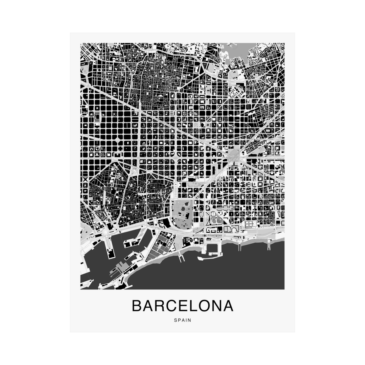 Barcelona Map Print (Charcoal Series)