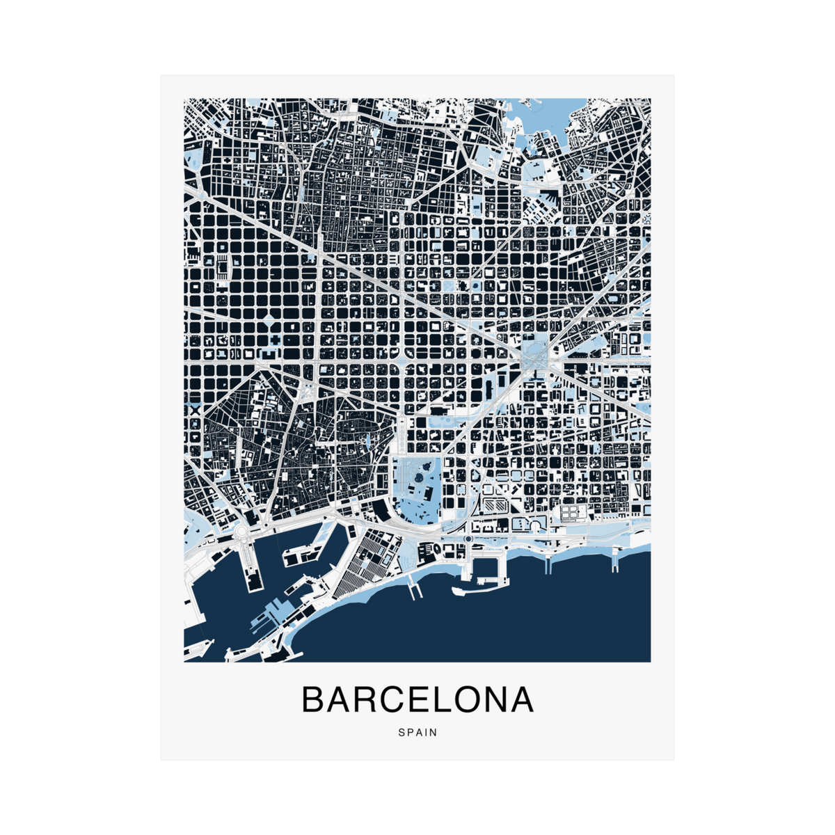 Barcelona Map Print (Blue Series)