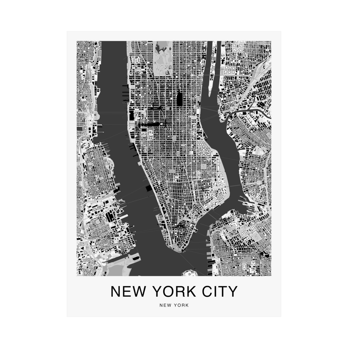New York City Map Print (Charcoal Series)