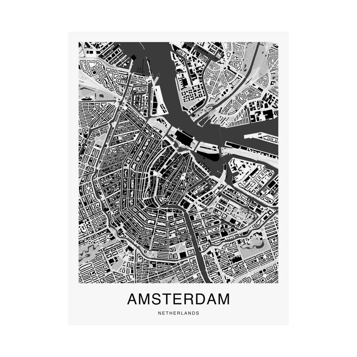 Amsterdam Map Print (Charcoal Series)