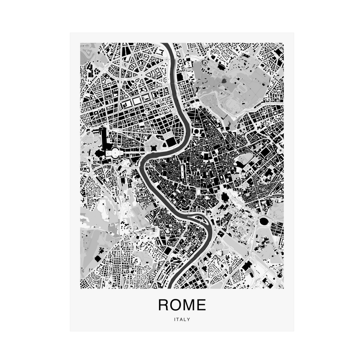 Rome Map Print (Charcoal Series)