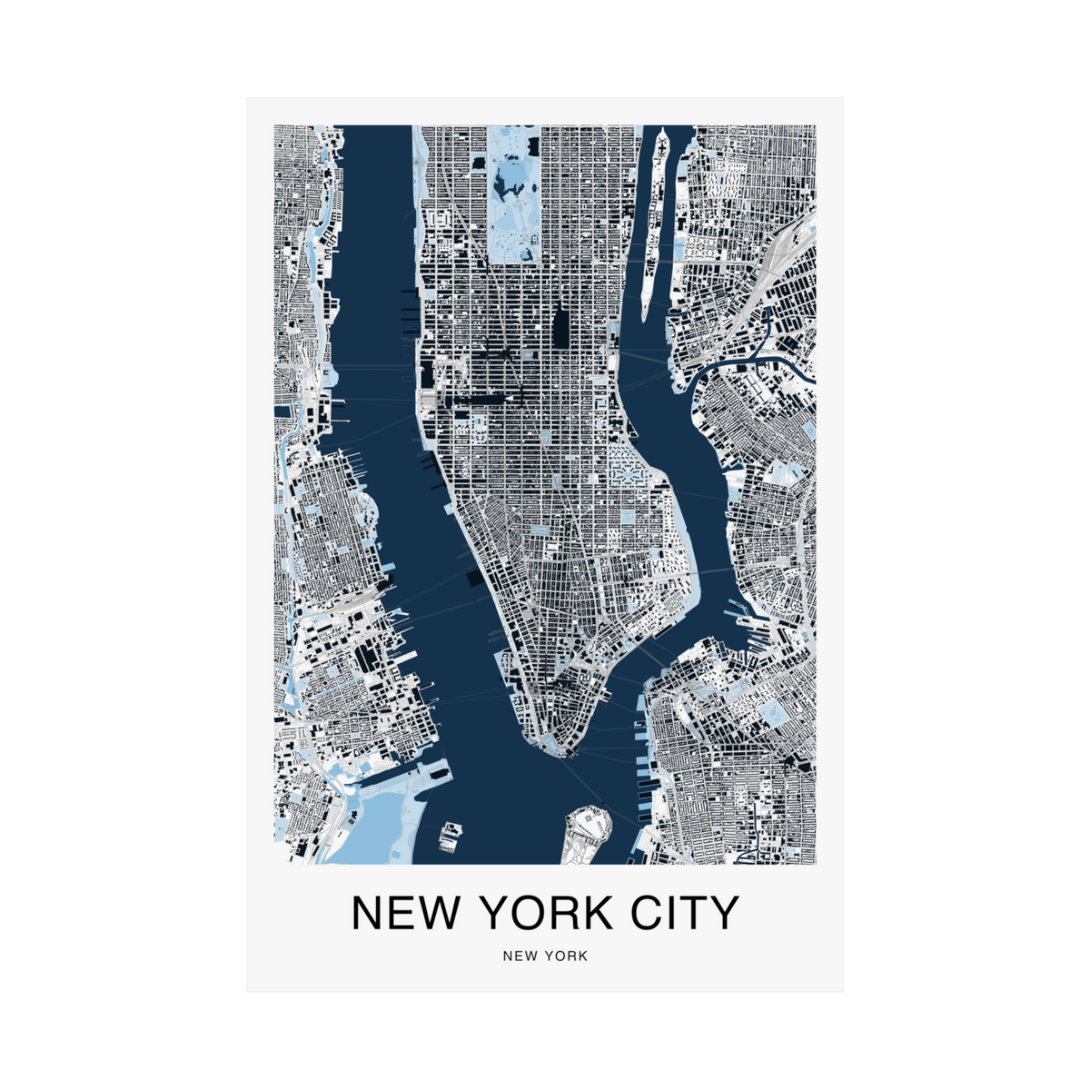New York City Map Print (Blue Series)