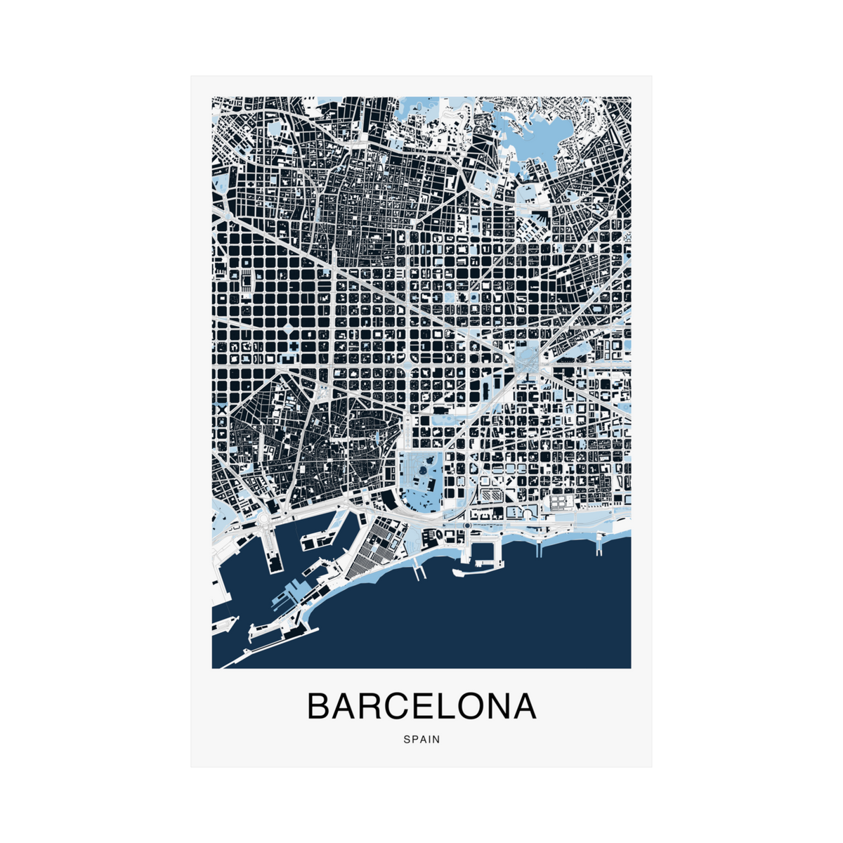 Barcelona Map Print (Blue Series)