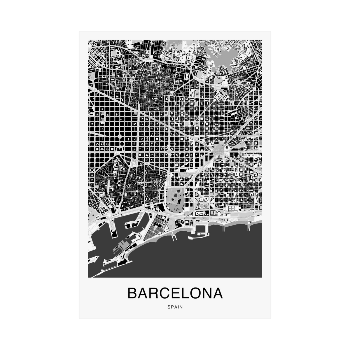 Barcelona Map Print (Charcoal Series)