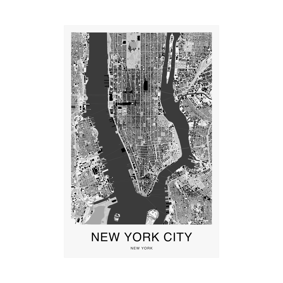 New York City Map Print (Charcoal Series)
