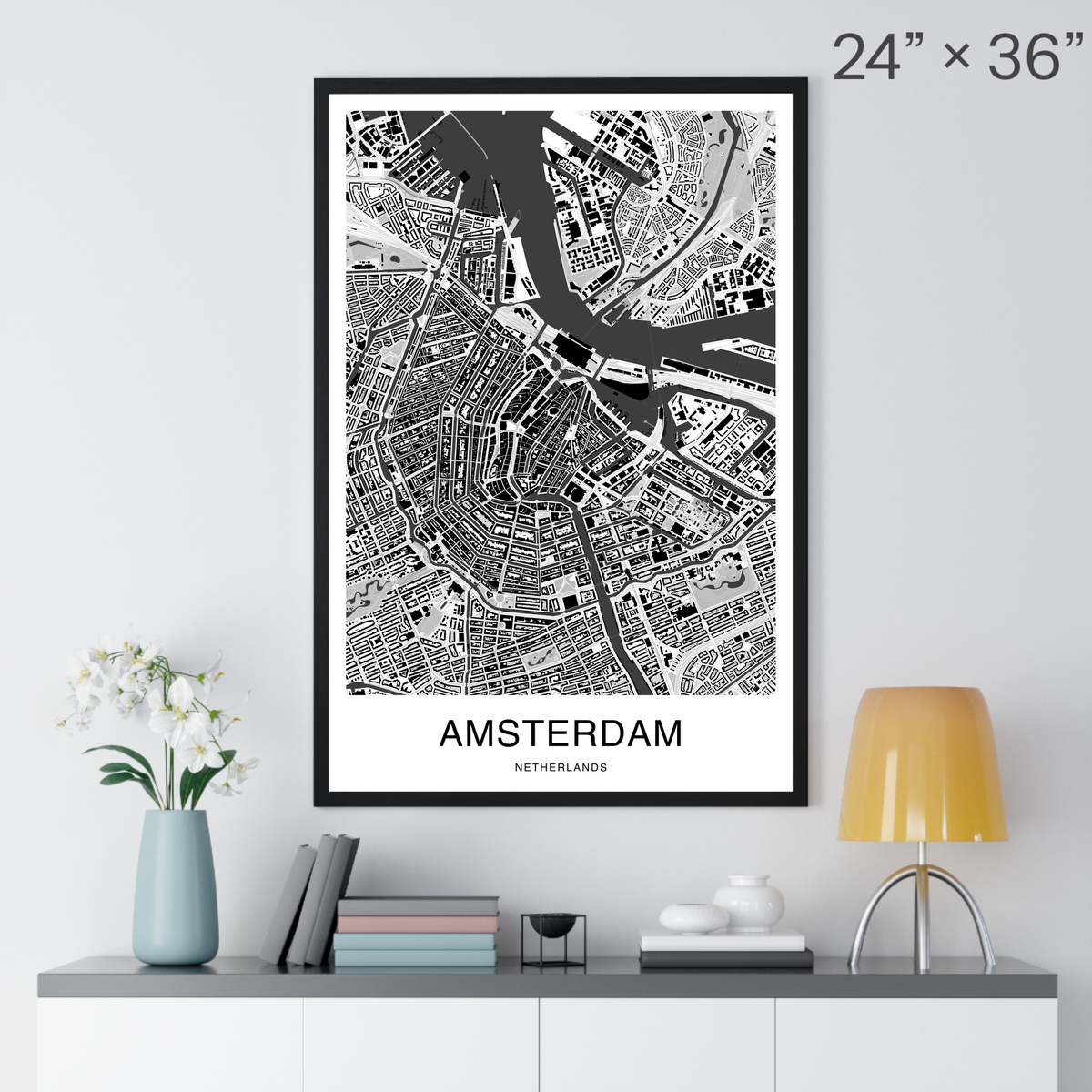 Amsterdam Map Print (Charcoal Series)