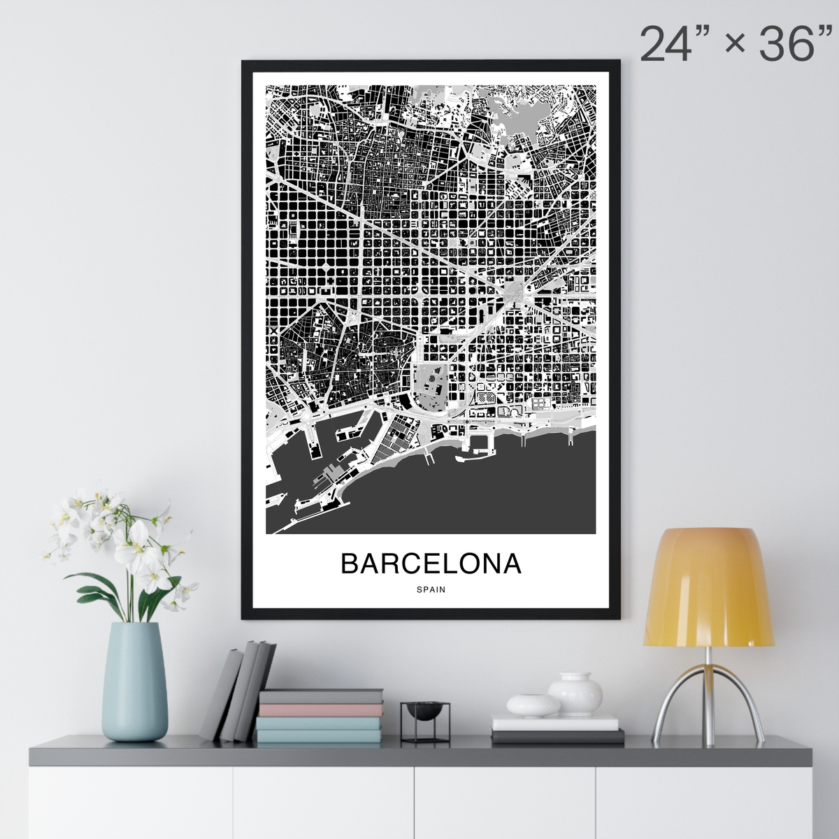 Barcelona Map Print (Charcoal Series)